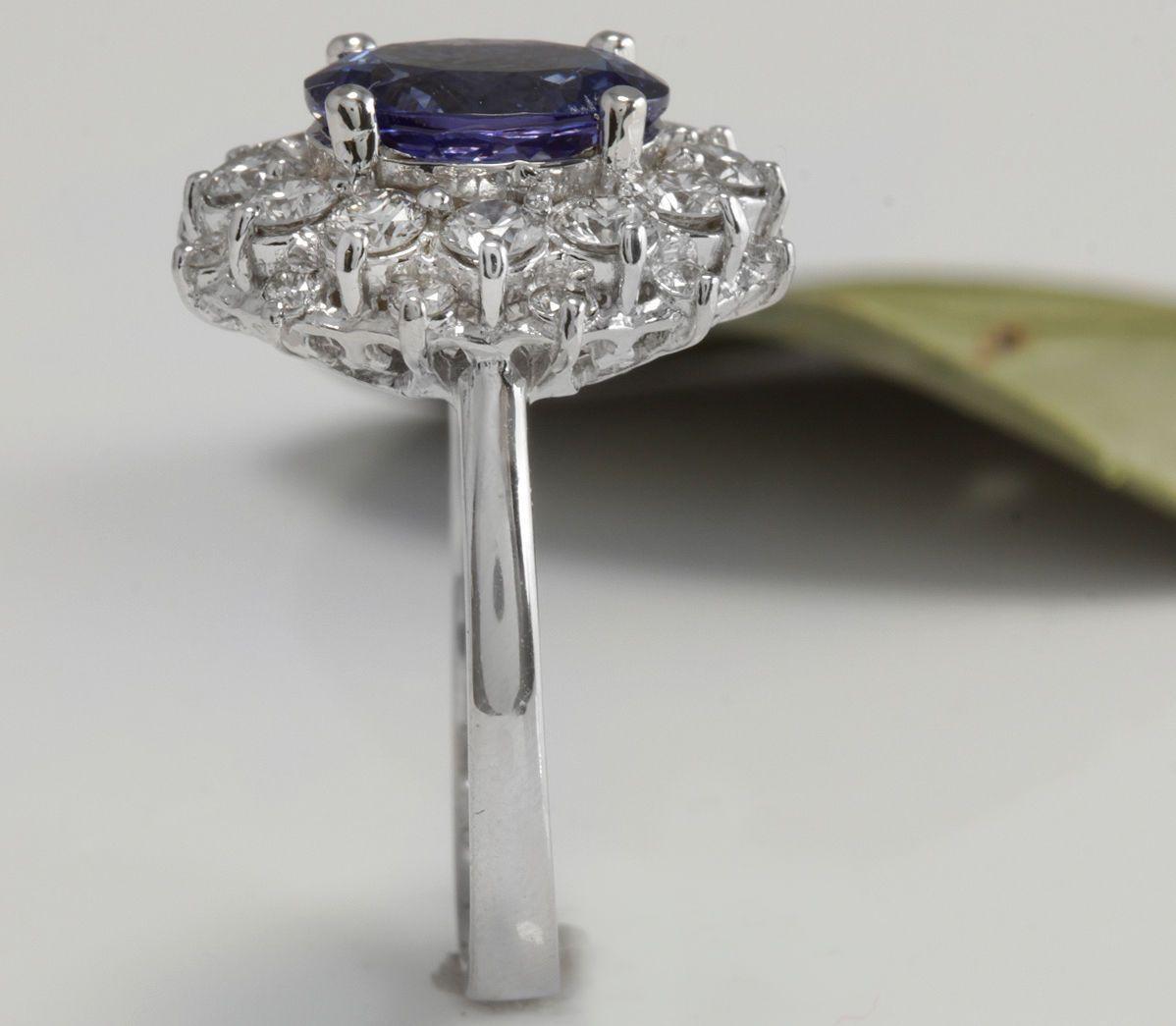 3.55 Carat Natural Very Nice Looking Tanzanite and Diamond 14K Solid White Gold For Sale 4