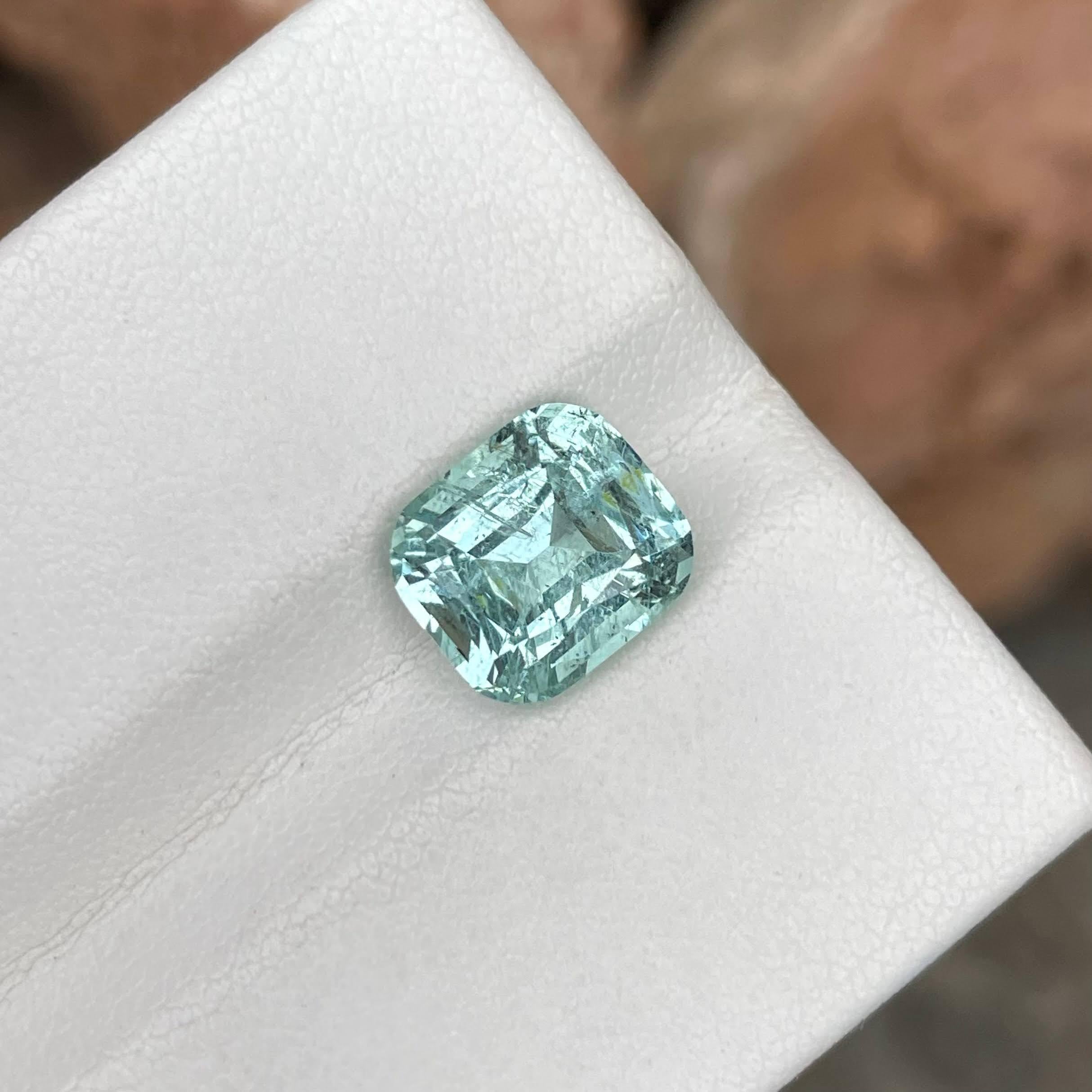 Weight 3.55 carats 
Dimensions 9.9x8.7x6.3 mm
Treatment none 
Origin Pakistan 
Clarity SI
Shape cushion 
Cut fancy cushion 




The Sea Blue Aquamarine gemstone, boasting a generous weight of 3.55 carats, presents an exquisite display of natural