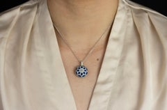3.55 Carats Total Brilliant Round Blue Sapphire & Diamond Convex Circle Pendant