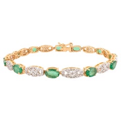 3.55 Ct Oval Emerald & Diamond Tennis Bracelet in 18K Yellow Gold Art Deco Style