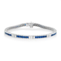 3.55 cts Natural Blue Sapphire & 0.32 cts Diamonds 14K White Gold Bracelet