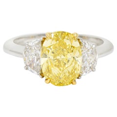 3.55 CTW Natural Fancy Intense Yellow Diamond Platinum 18 Karat Gold Ring GIA