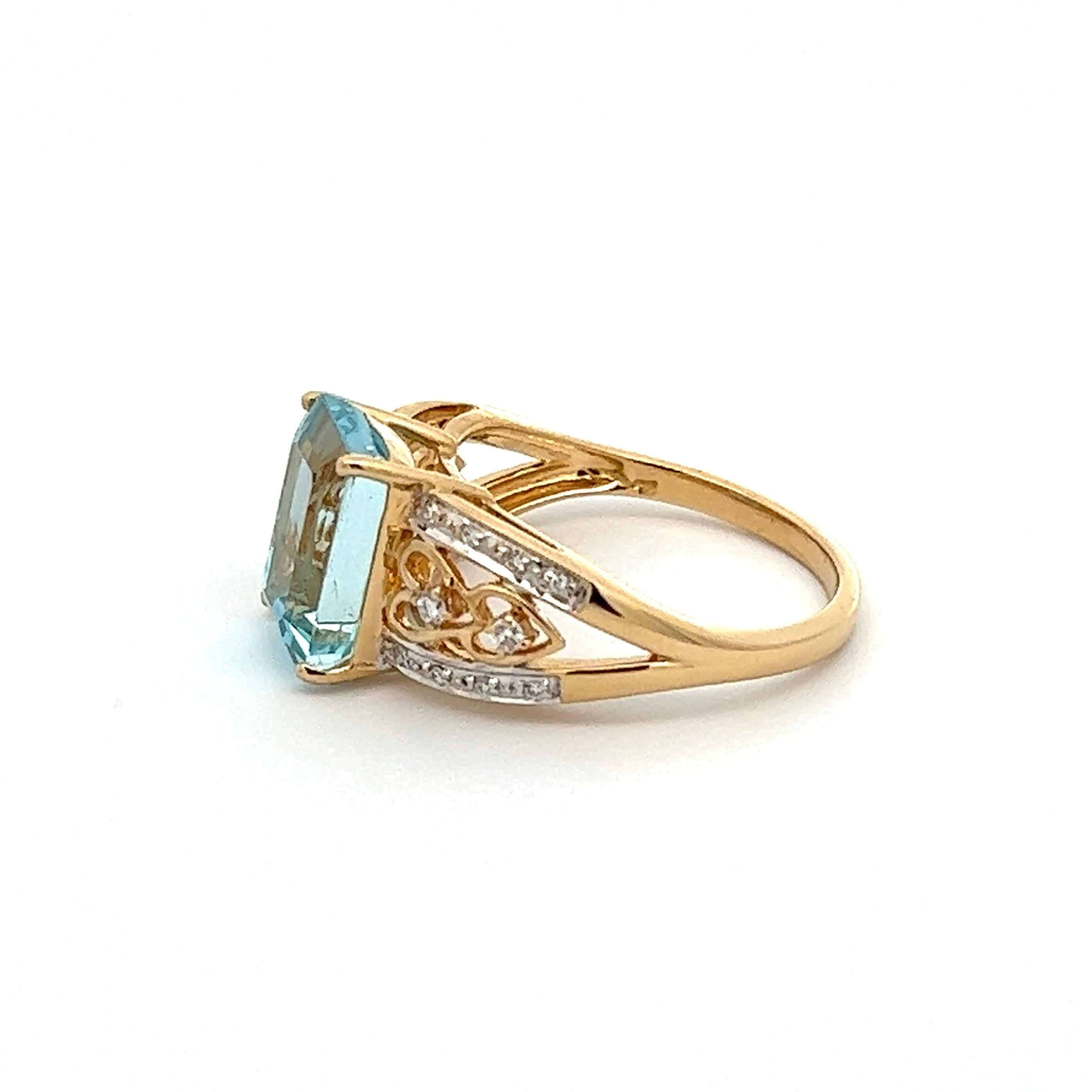 3.55 Emerald-cut Aquamarine and Diamond Art Deco Revival Gold Ring For Sale 1