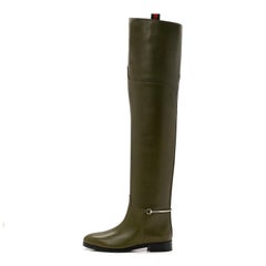 $3550 New Gucci Olive 2024 Over The Knee Leather Horsebit Boots Sz 38