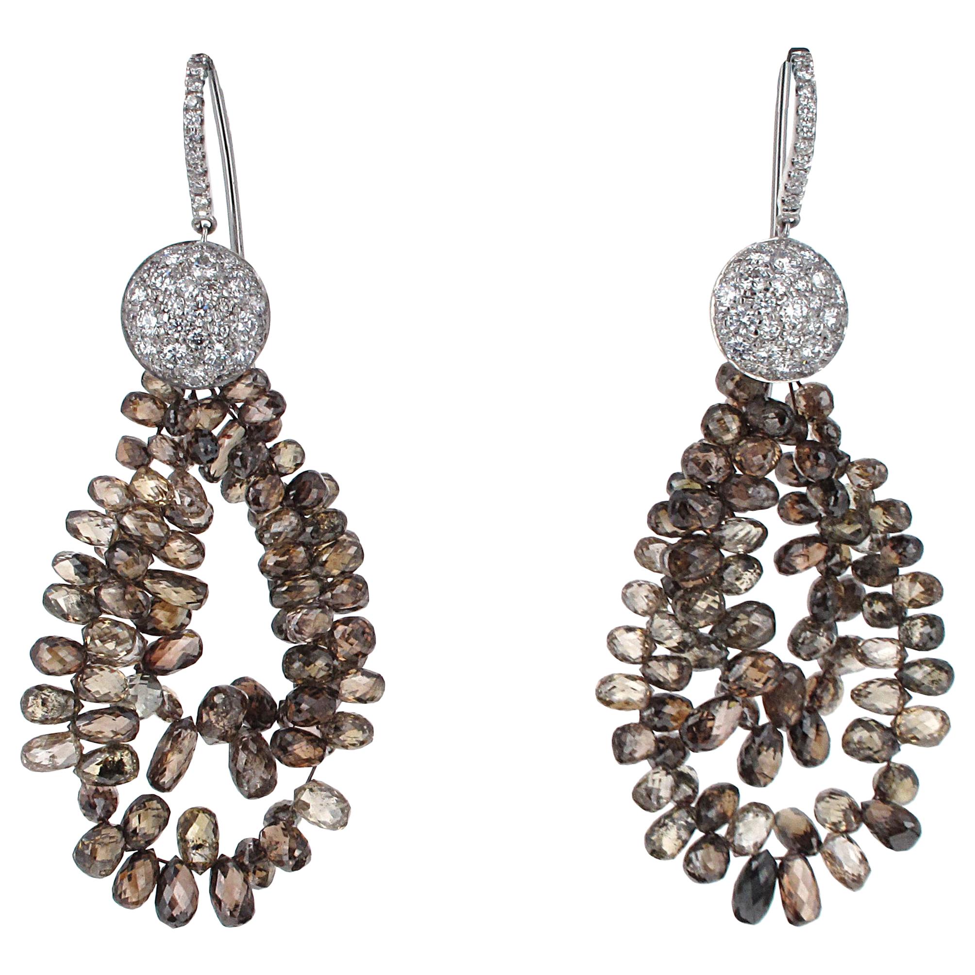 35.55 Carat Natural Brown Briolette Diamond Dangle Earrings