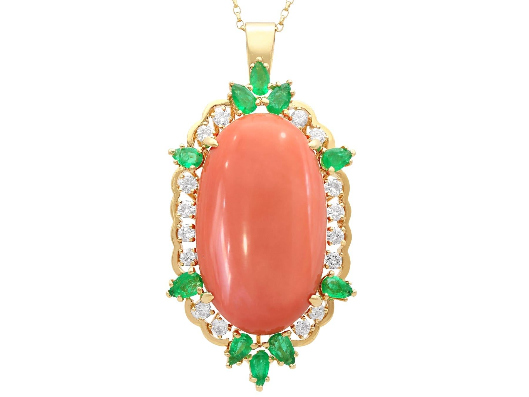 35.56 Carat Coral Emerald and Diamond Yellow Gold Combination Ring / Pendant For Sale 2