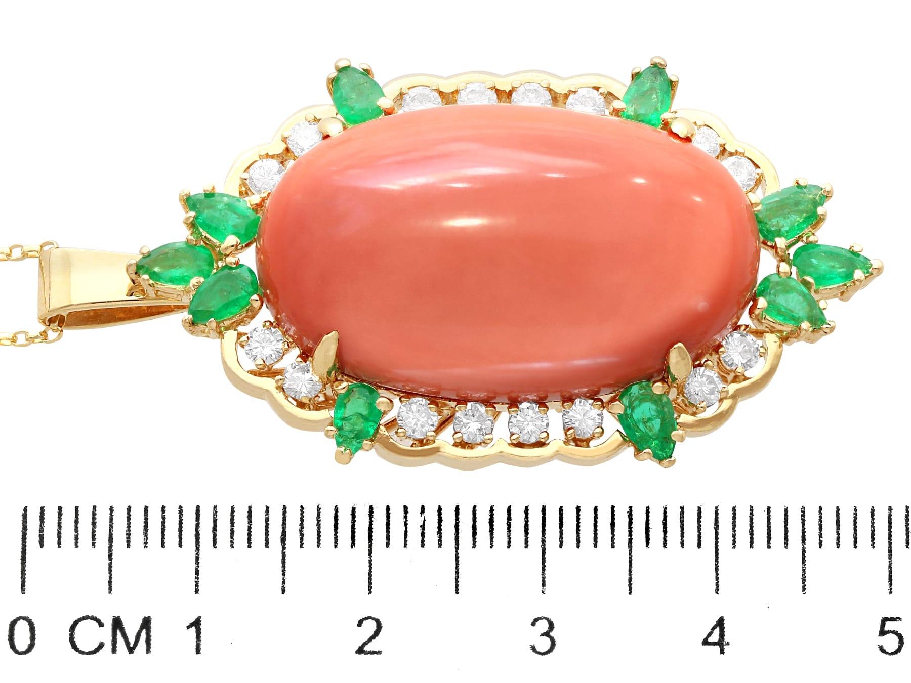 35.56 Carat Coral Emerald and Diamond Yellow Gold Combination Ring / Pendant For Sale 4