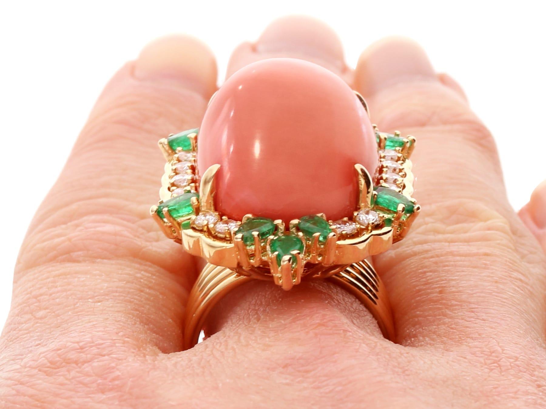 35.56 Carat Coral Emerald and Diamond Yellow Gold Combination Ring / Pendant For Sale 10