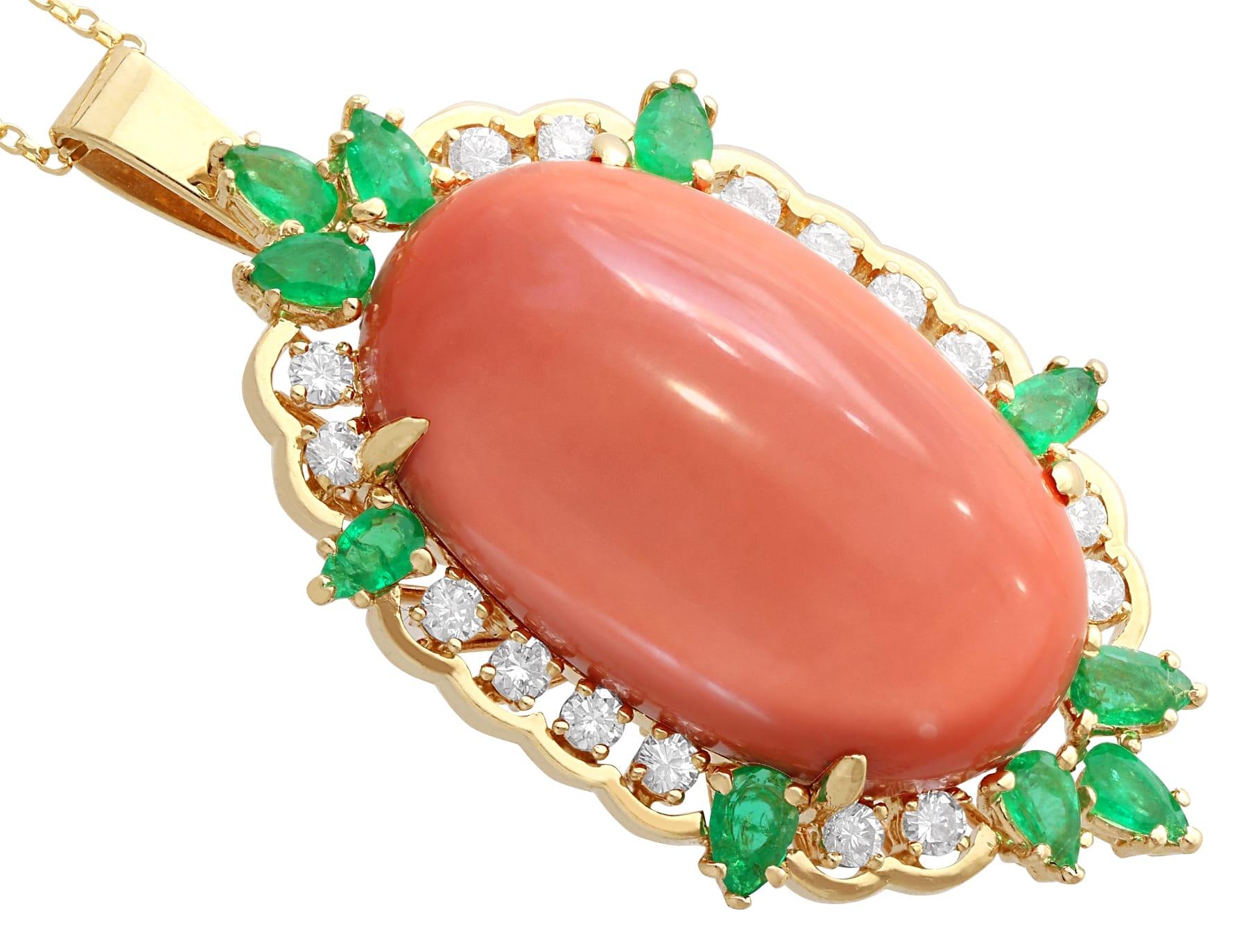 35.56 Carat Coral Emerald and Diamond Yellow Gold Combination Ring / Pendant For Sale 1