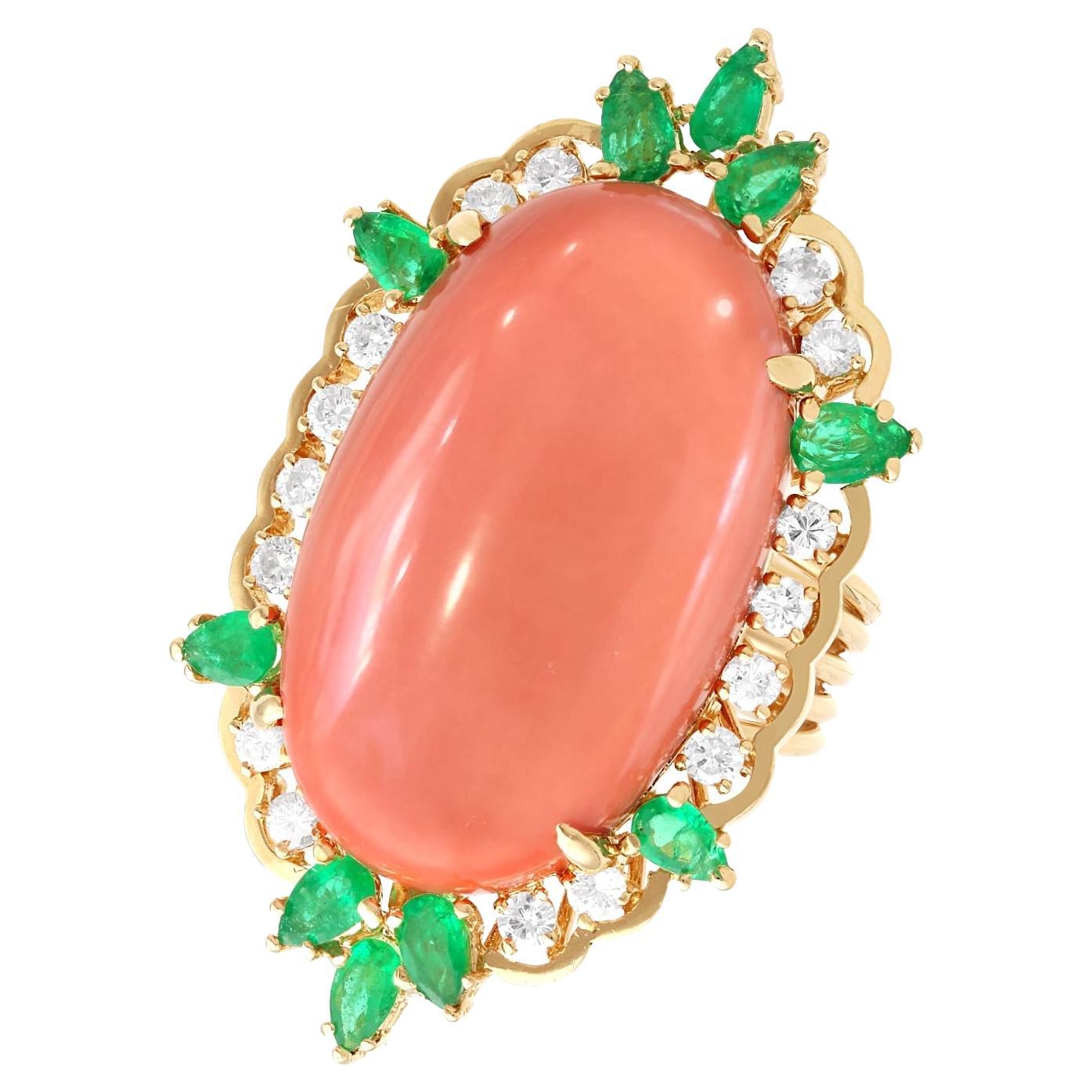 35.56 Carat Coral Emerald and Diamond Yellow Gold Combination Ring / Pendant For Sale