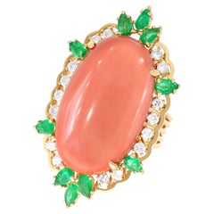 35.56 Carat Coral Emerald and Diamond Yellow Gold Combination Ring / Pendant