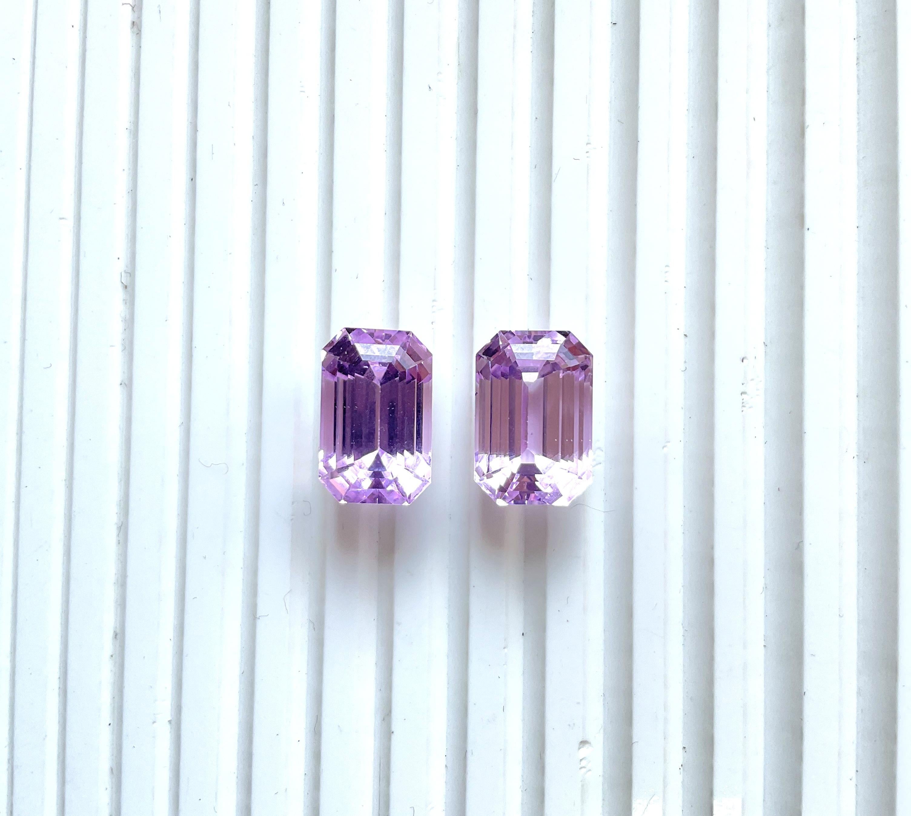 Art Deco 35.58 Carats Pink Kunzite Octagon Pair Natural Cut Stone For Fine Gem Jewellery For Sale