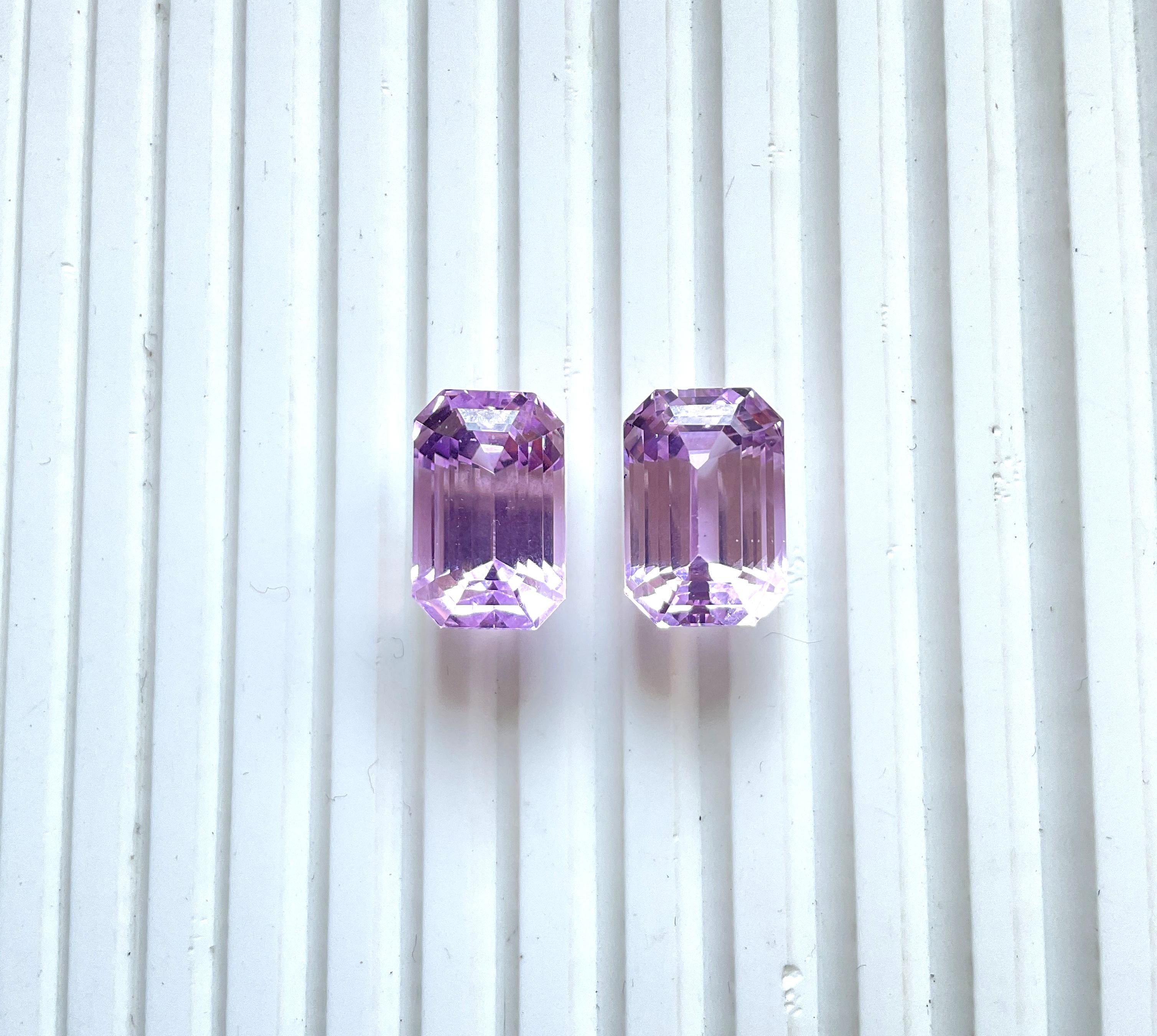 35.58 Carats Pink Kunzite Octagon Pair Natural Cut Stone For Fine Gem Jewellery In New Condition For Sale In Jaipur, RJ