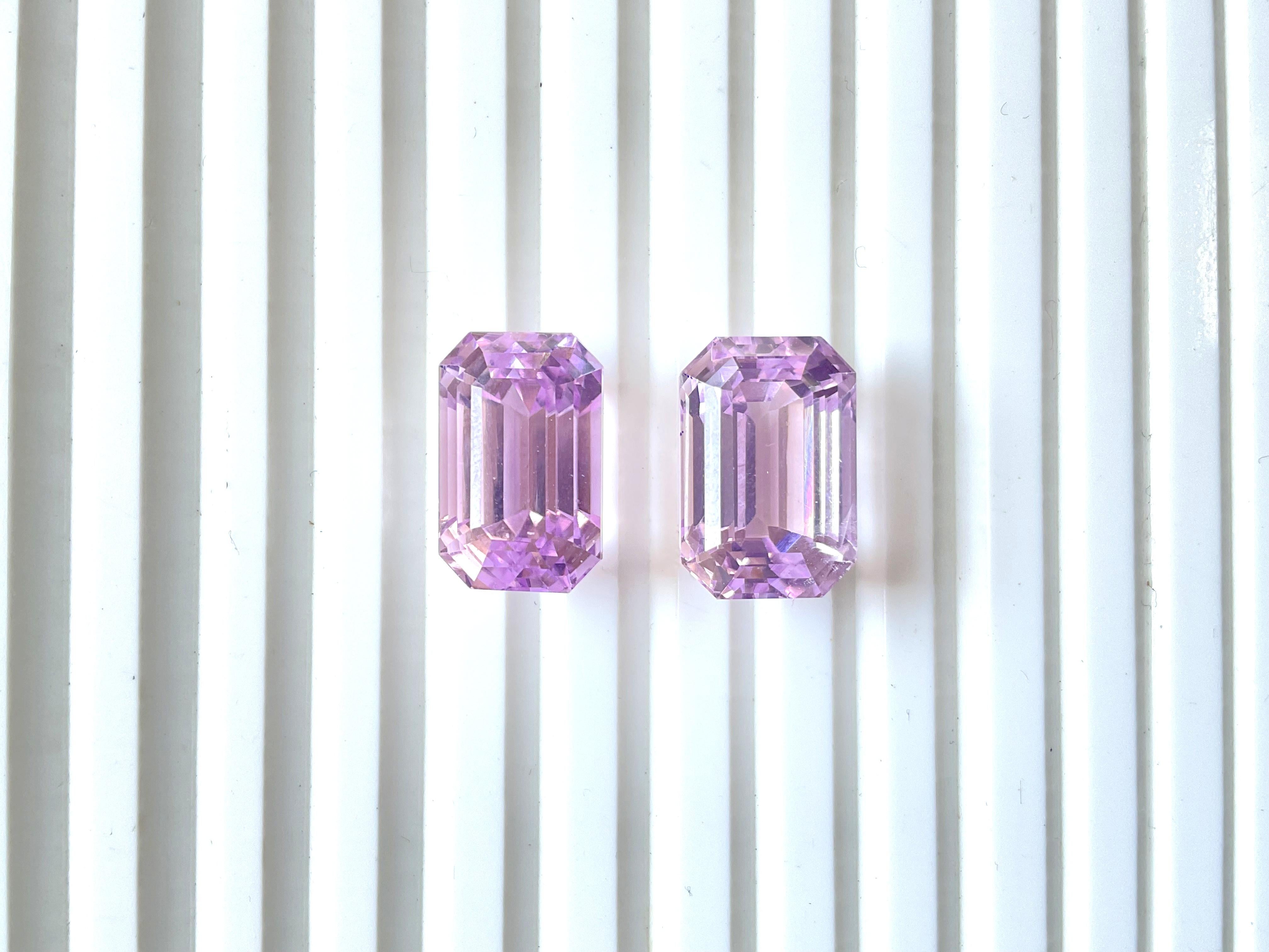 35.58 Carats Pink Kunzite Octagon Pair Natural Cut Stone For Fine Gem Jewellery For Sale 1