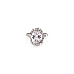 3.55 Total Carat Kunzite and Diamond Halo Pave-Set Ladies Ring