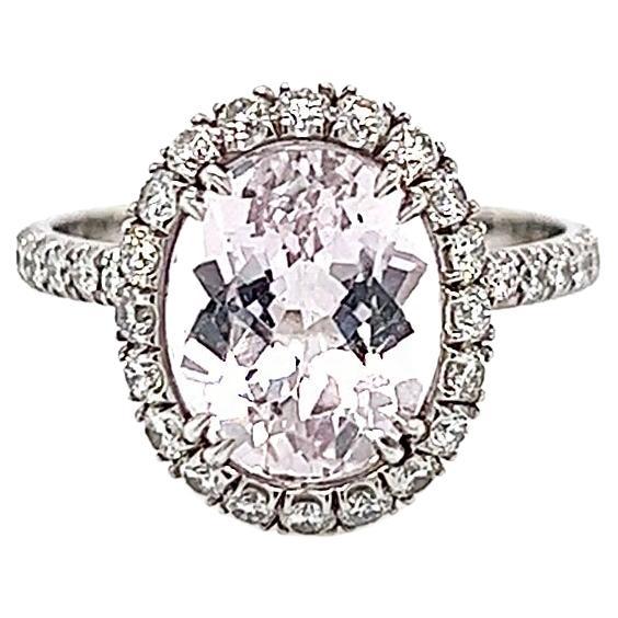 3.55 Total Carat Kunzite and Diamond Halo Pave-Set Ladies Ring For Sale