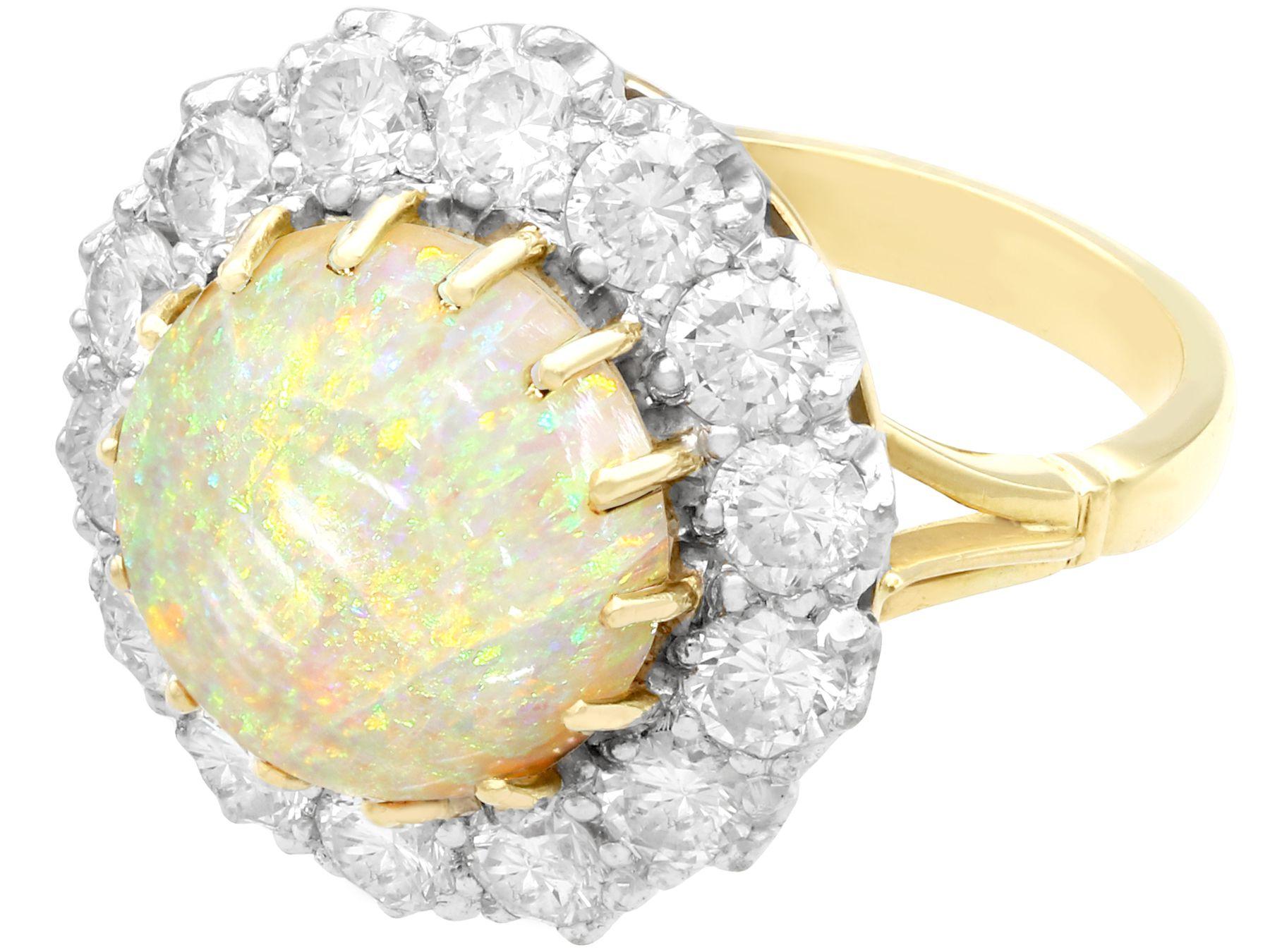 Round Cut 3.55ct Cabochon Cut Opal and 2.68ct Diamond Yellow Gold Cluster Ring For Sale