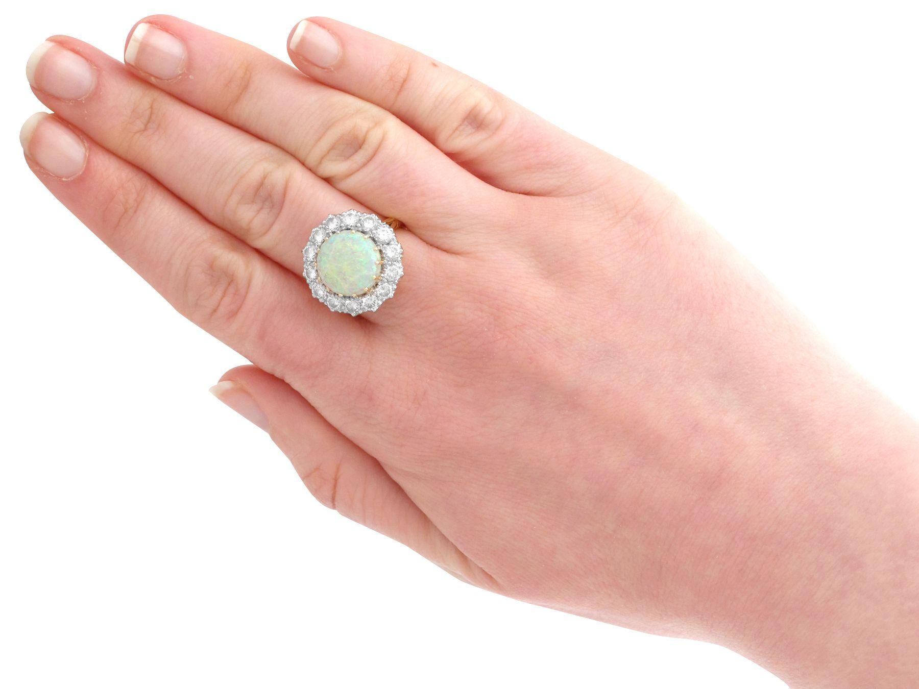 Women's 3.55ct Cabochon Cut Opal and 2.68ct Diamond Yellow Gold Cluster Ring