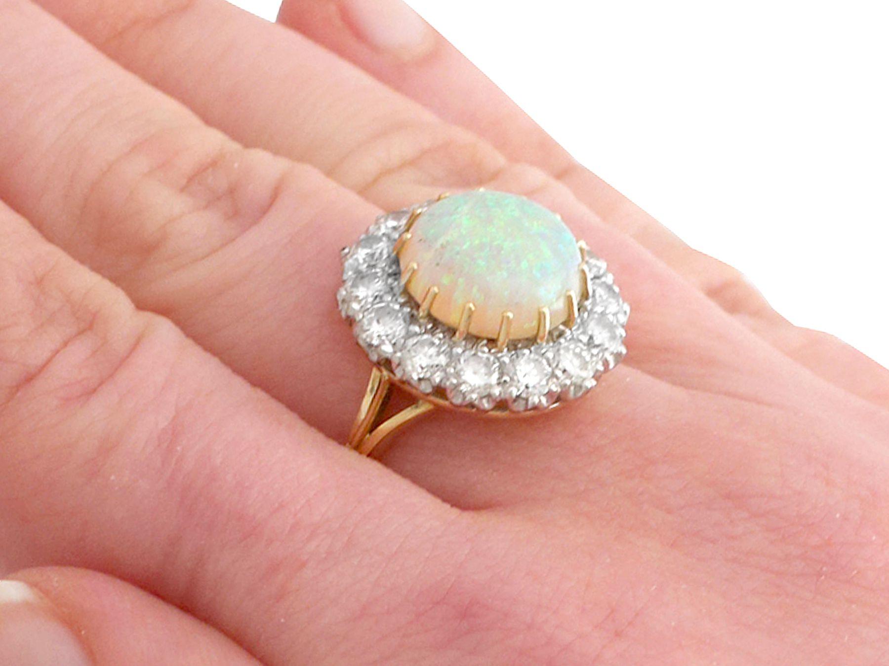 3.55ct Cabochon Cut Opal and 2.68ct Diamond Yellow Gold Cluster Ring 1