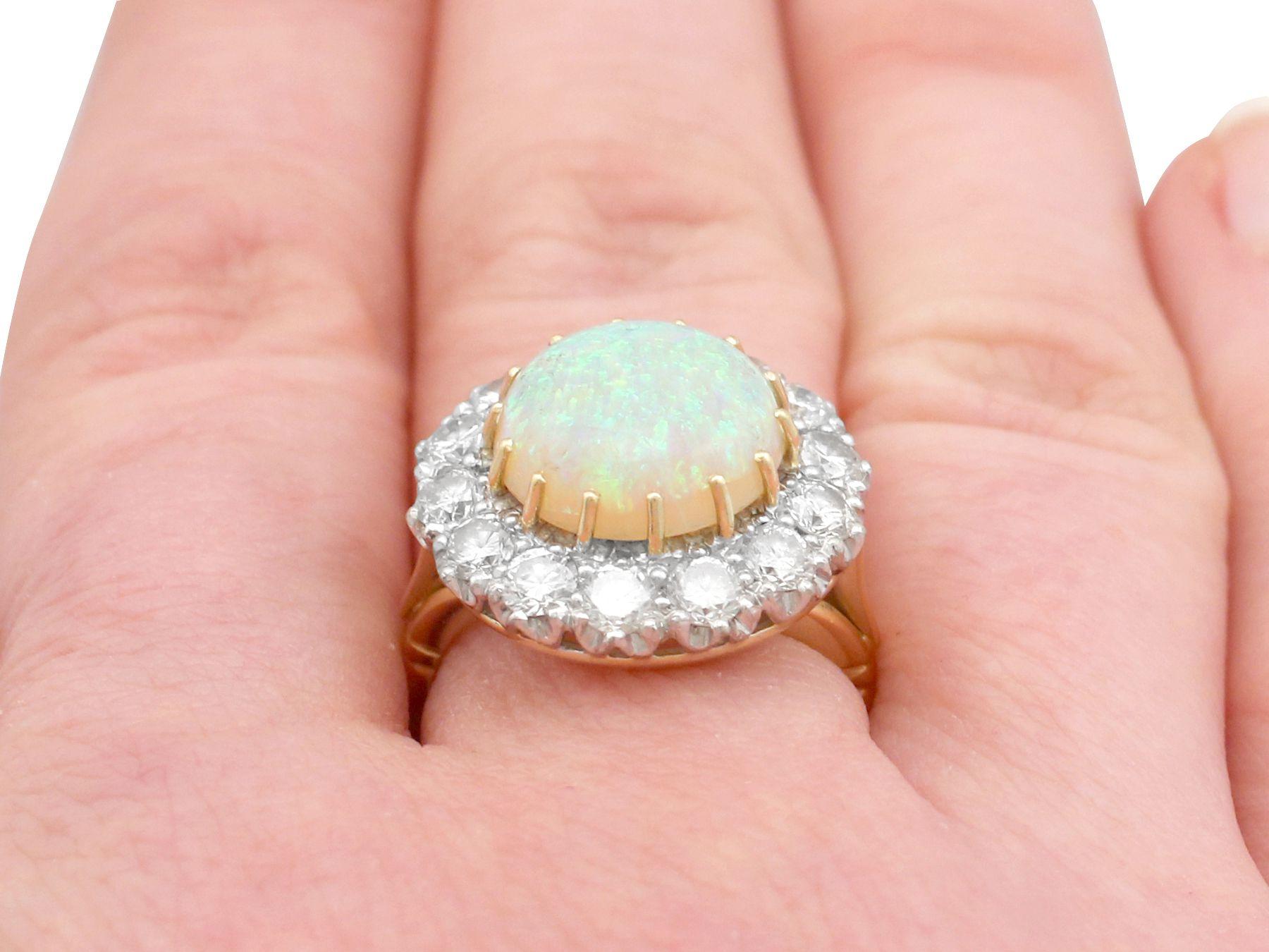 3.55ct Cabochon Cut Opal and 2.68ct Diamond Yellow Gold Cluster Ring For Sale 2