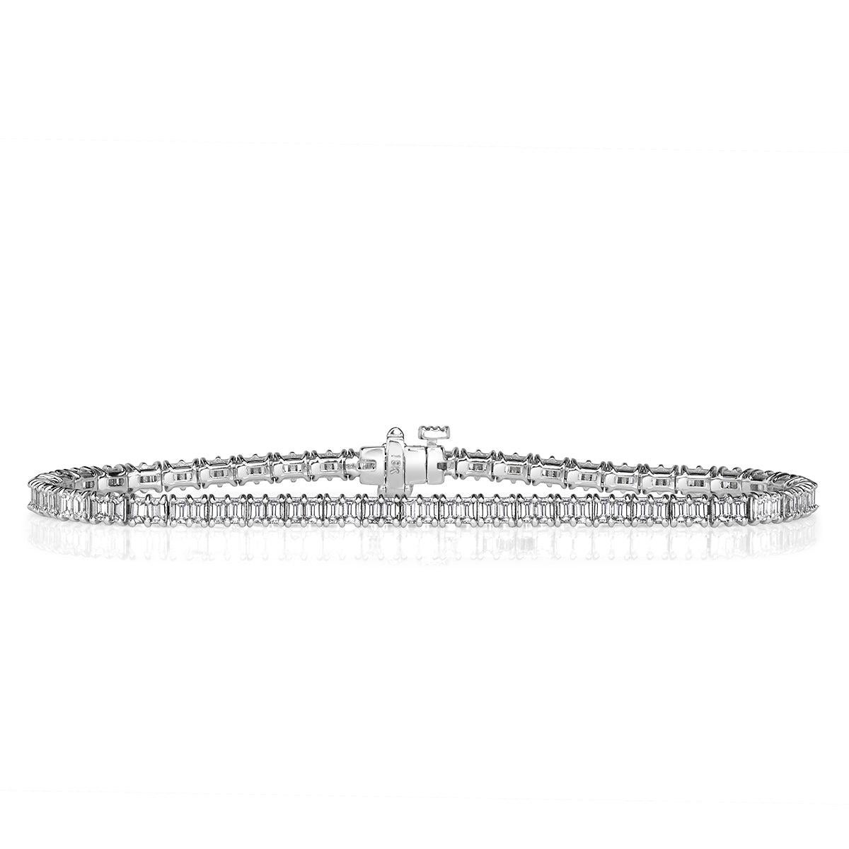 3.55ct Emerald Cut Diamond Tennis Bracelet in 18k White Gold
