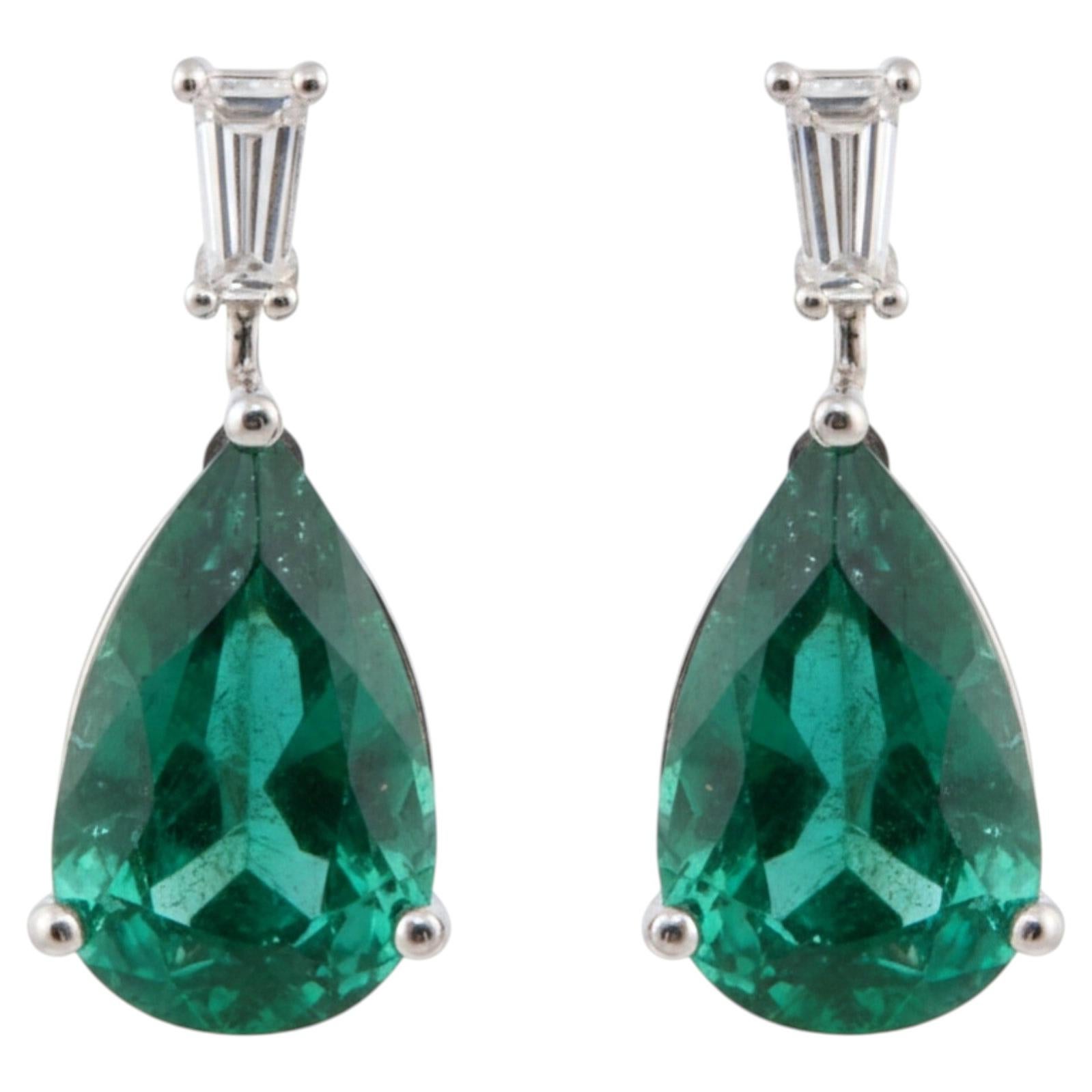 3.55 Carat Natural Zambian Emerald Diamond Drop Earrings 18 Karat White Gold