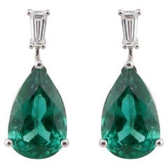 3.55ct Emeraude naturelle Diamant Boucles d'oreilles pendantes en or blanc 18k