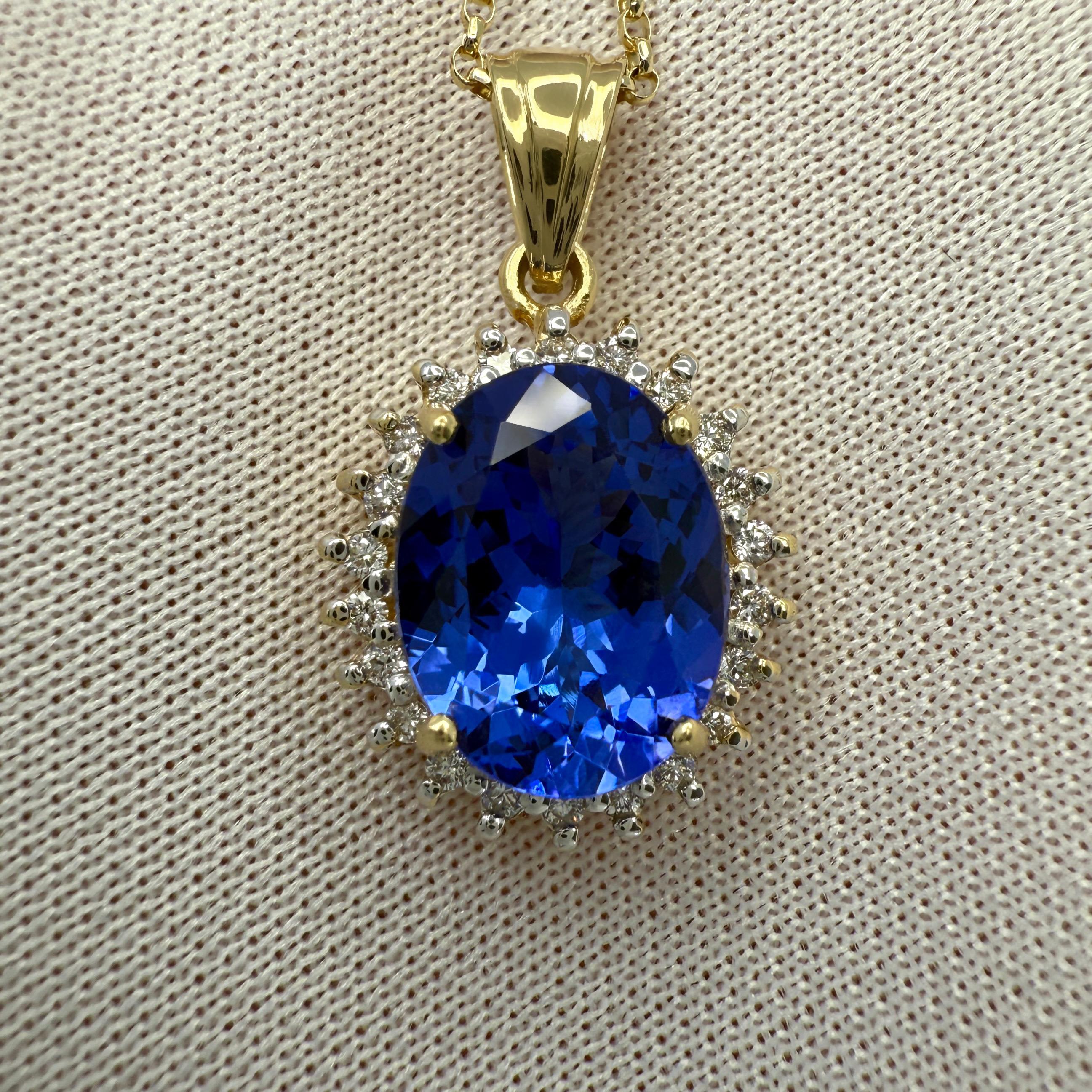 3.55ct Natural Vivid Blue Purple Tanzanite Diamond 18k Yellow Gold Halo Pendant For Sale 2