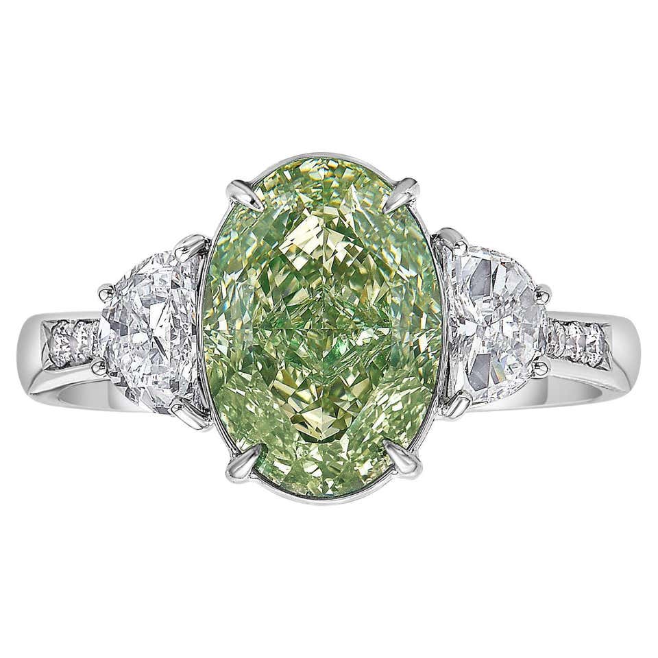 2 Carat GIA Green Diamond Three Stone Ring For Sale at 1stDibs | green ...