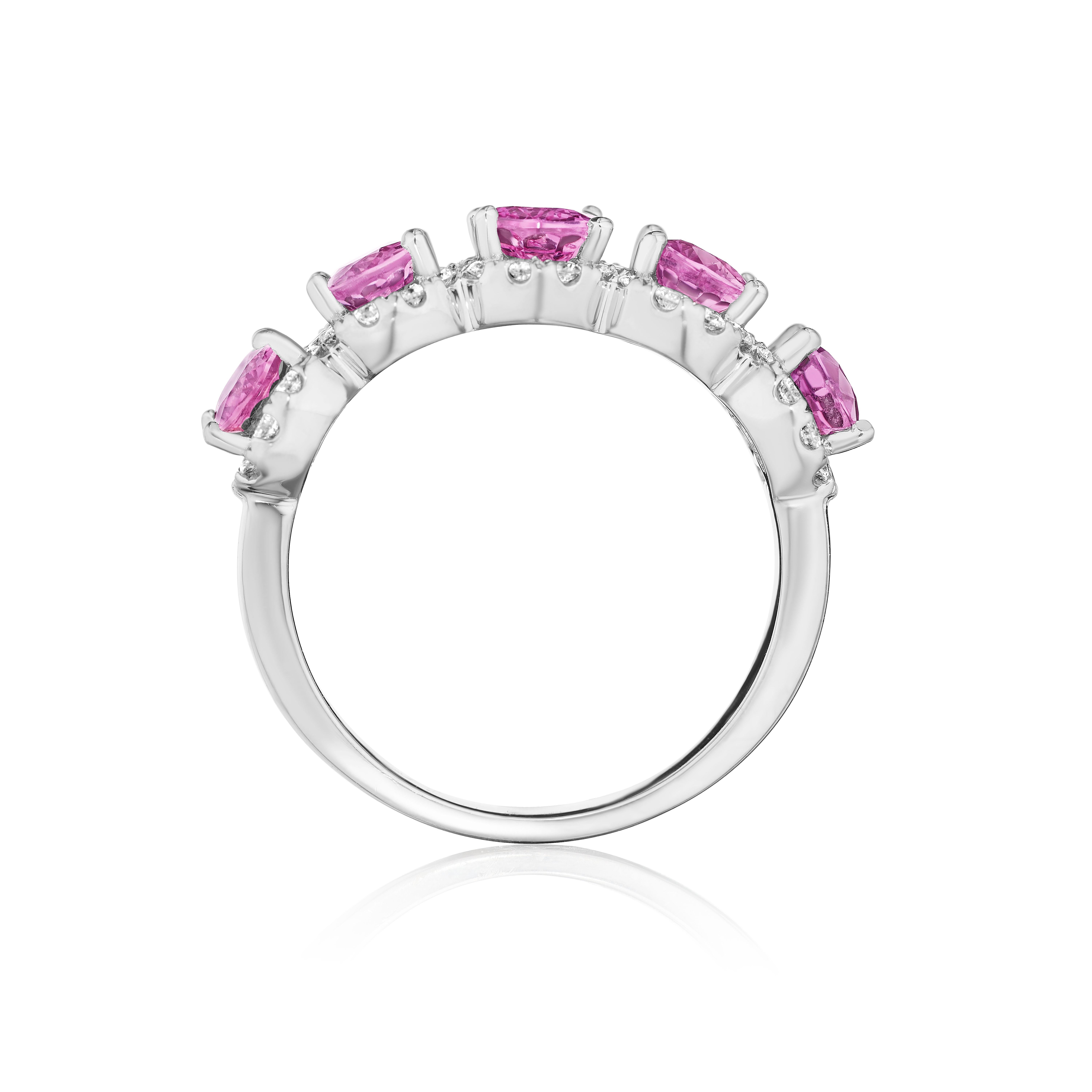 Oval Cut 3.55ct Oval Pink Sapphire & Round Diamond Band in 14KT Gold For Sale