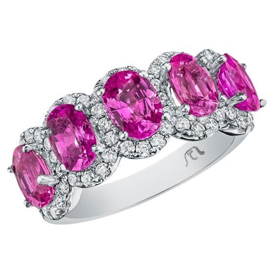 Bague en or 14 carats, saphir rose ovale et diamant rond de 3,55 carats en vente