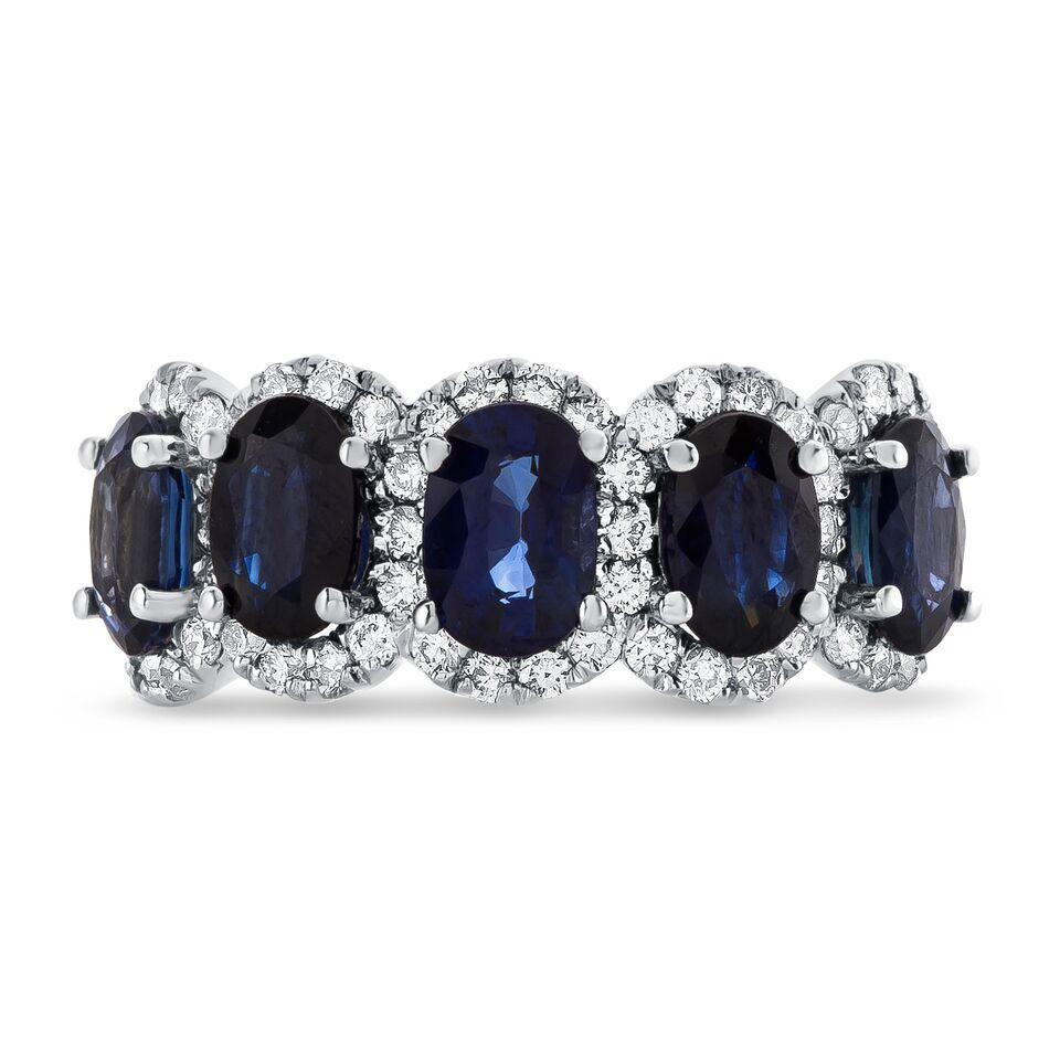 Oval Cut 3.55ct Oval Sapphire & Round Diamond Band in 14KT Gold For Sale