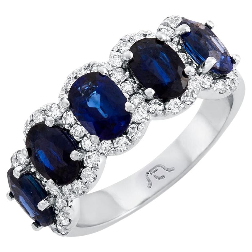 3.55ct Oval Sapphire & Round Diamond Band in 14KT Gold For Sale