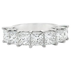 Anello a mezza eternità con diamante taglio principessa certificato GIA da 3,55 carati in platino