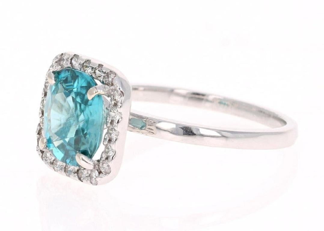 Contemporary 3.56 Carat Blue Zircon Diamond 14 Karat White Gold Ring For Sale