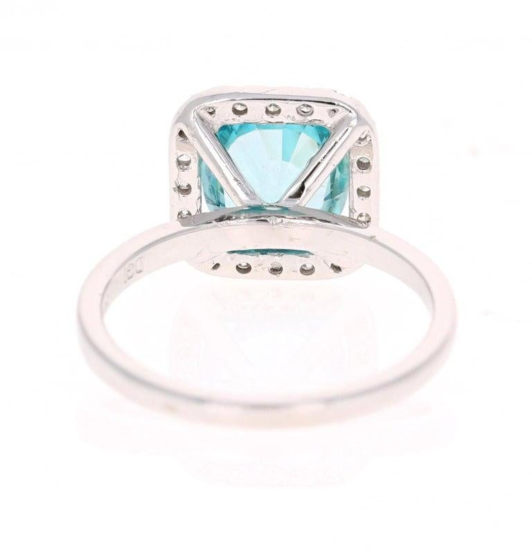 Cushion Cut 3.56 Carat Blue Zircon Diamond 14 Karat White Gold Ring For Sale