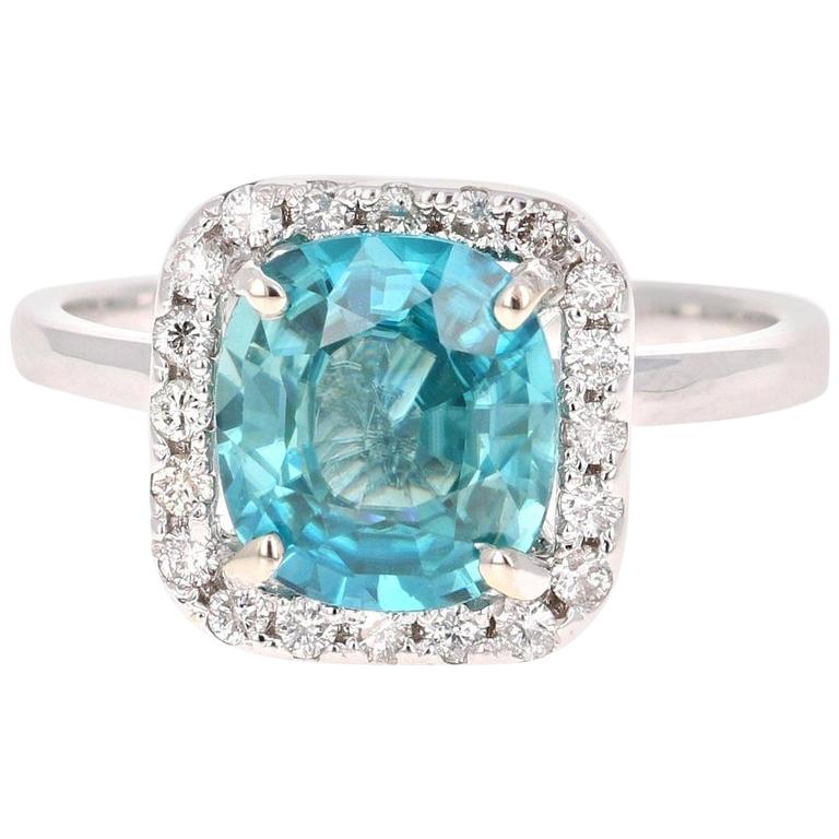 3.56 Carat Blue Zircon Diamond 14 Karat White Gold Ring