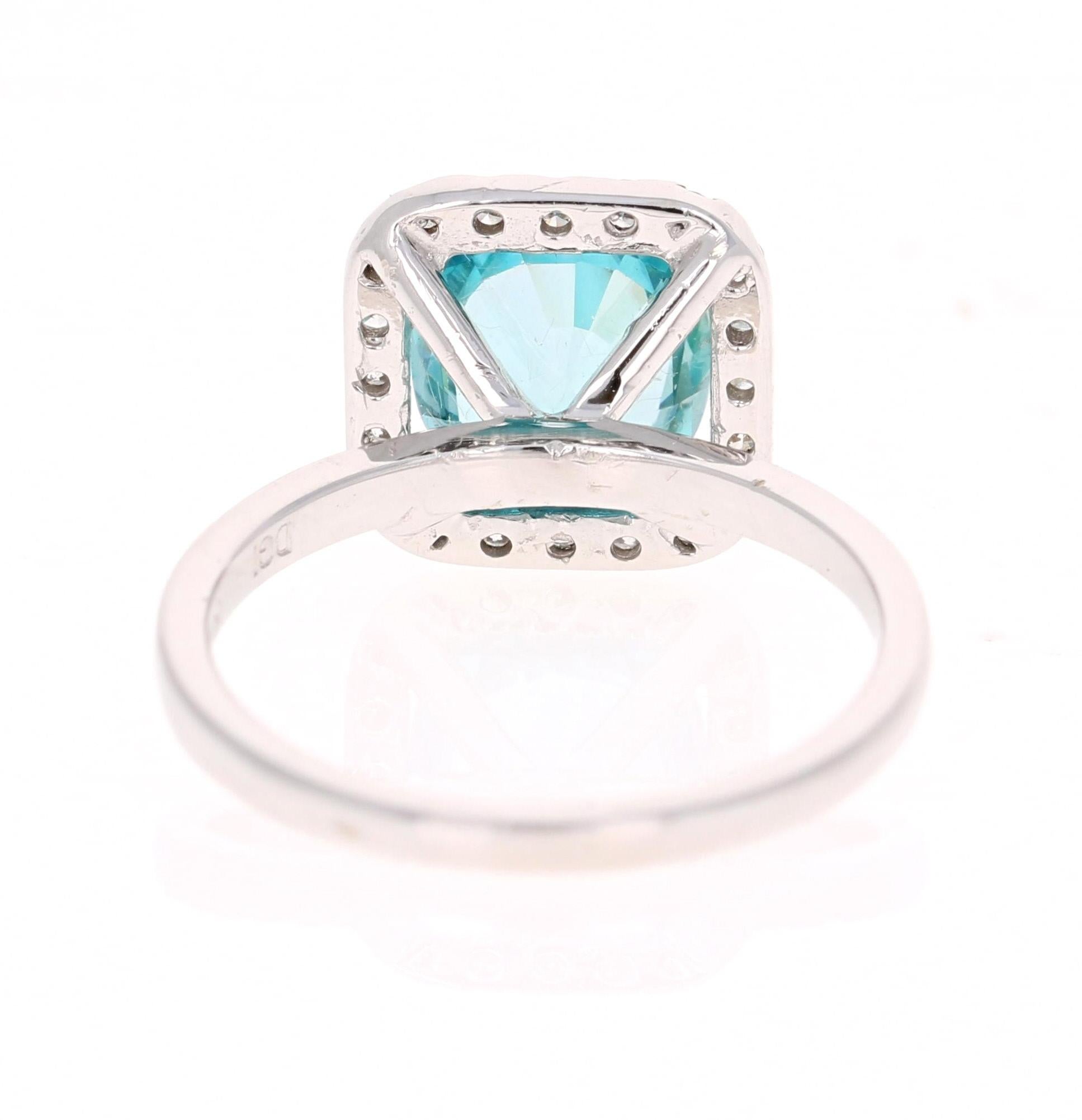 Contemporary 3.56 Carat Blue Zircon Diamond White Gold Engagement Ring 14 Karat White Gold For Sale