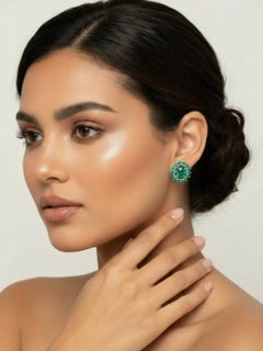 3.56 Carat Colombian Emerald Oval 18 Karat White Gold Earrings