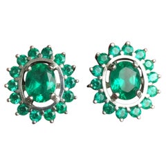 3.56 Carat Colombian Emerald Oval 18 Karat White Gold Earrings