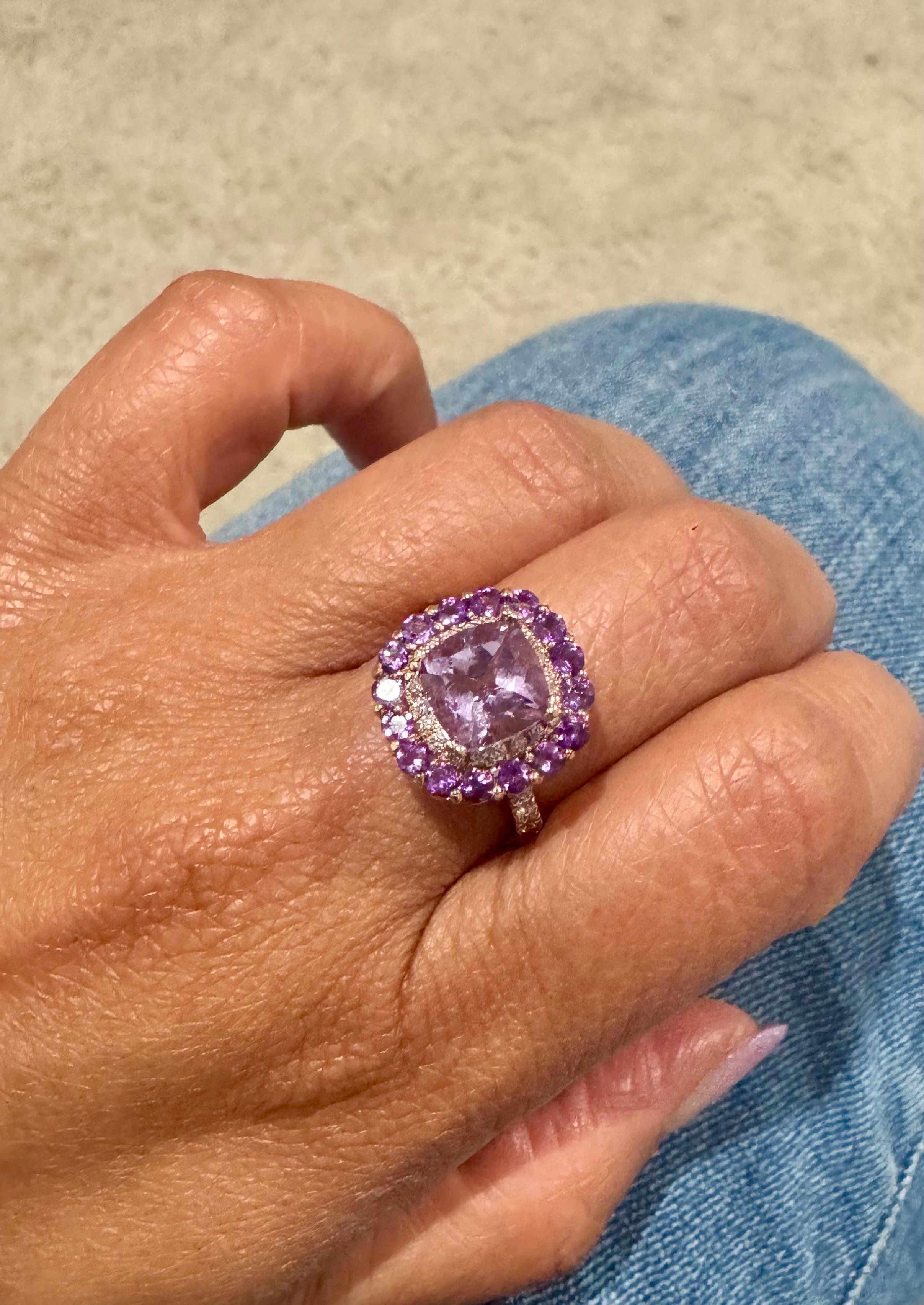 Cocktailring aus Roségold mit 3,56 Karat Amethyst und Diamant im Kissenschliff im Angebot 5