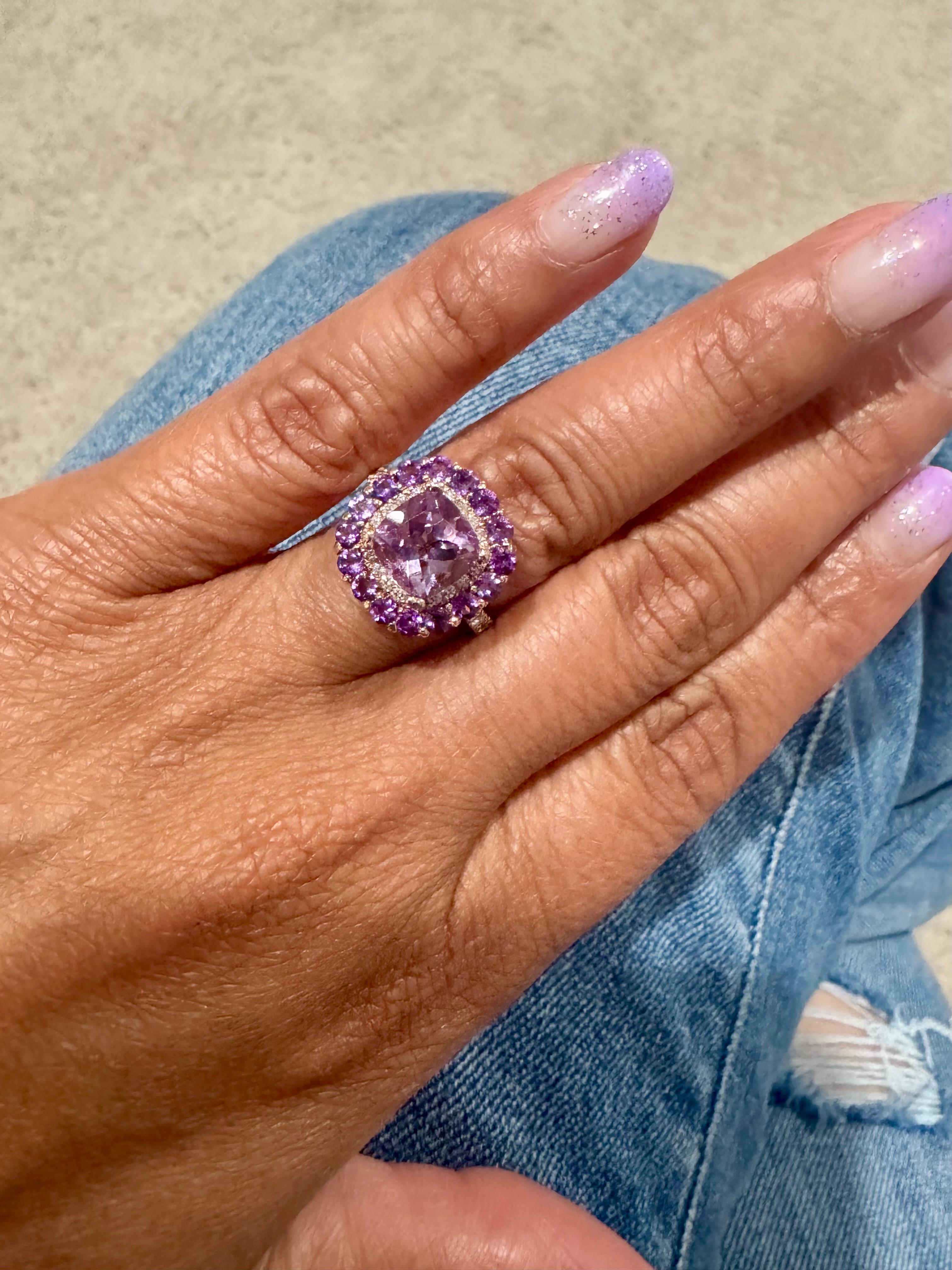 Cocktailring aus Roségold mit 3,56 Karat Amethyst und Diamant im Kissenschliff im Angebot 6
