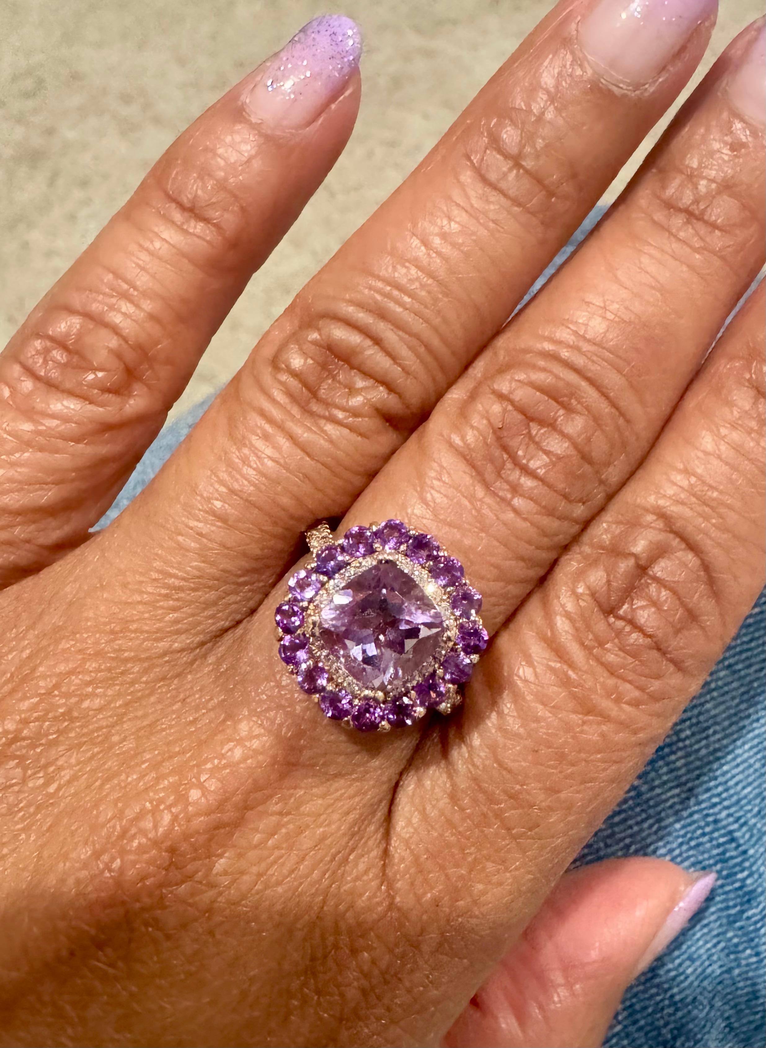 Cocktailring aus Roségold mit 3,56 Karat Amethyst und Diamant im Kissenschliff im Angebot 4