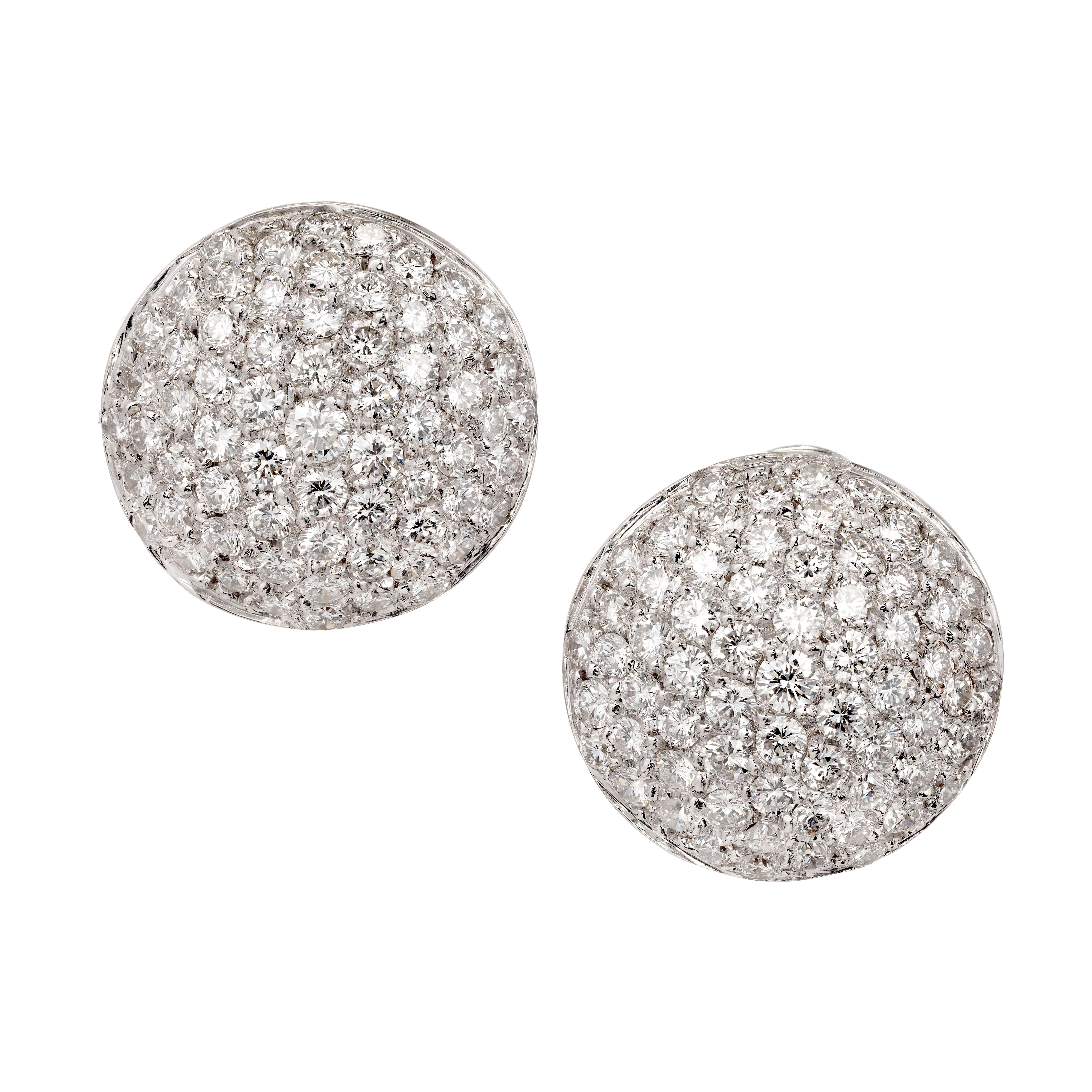 3.56 Carat Diamond Dome Cluster Gold Earrings For Sale