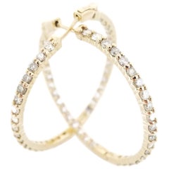 3.56 Carat Diamond Oval Hoops Earrings 14 Karat Yellow Gold