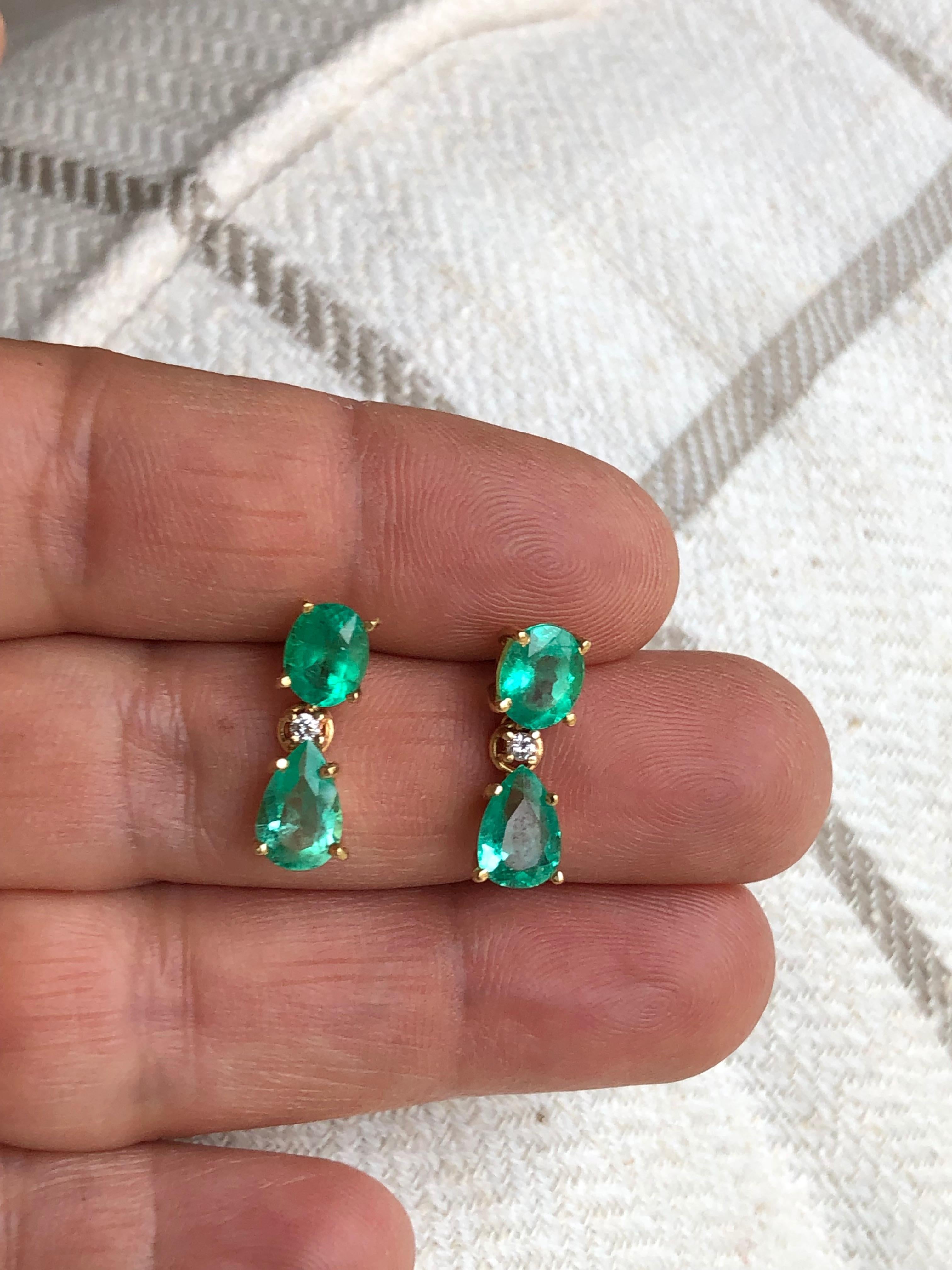 3.56 Carat Natural Colombian Emerald Drop Earrings 18 Karat 5