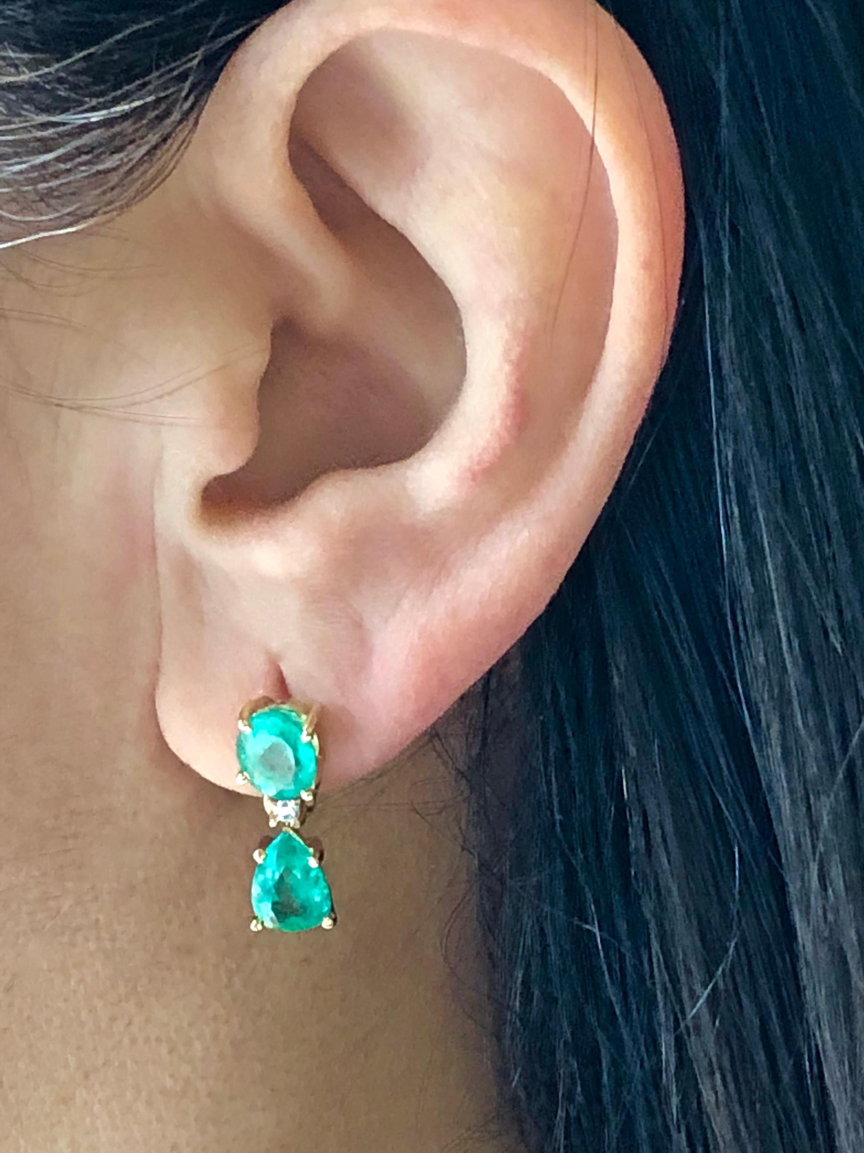 3.56 Carat Natural Colombian Emerald Drop Earrings 18 Karat 6
