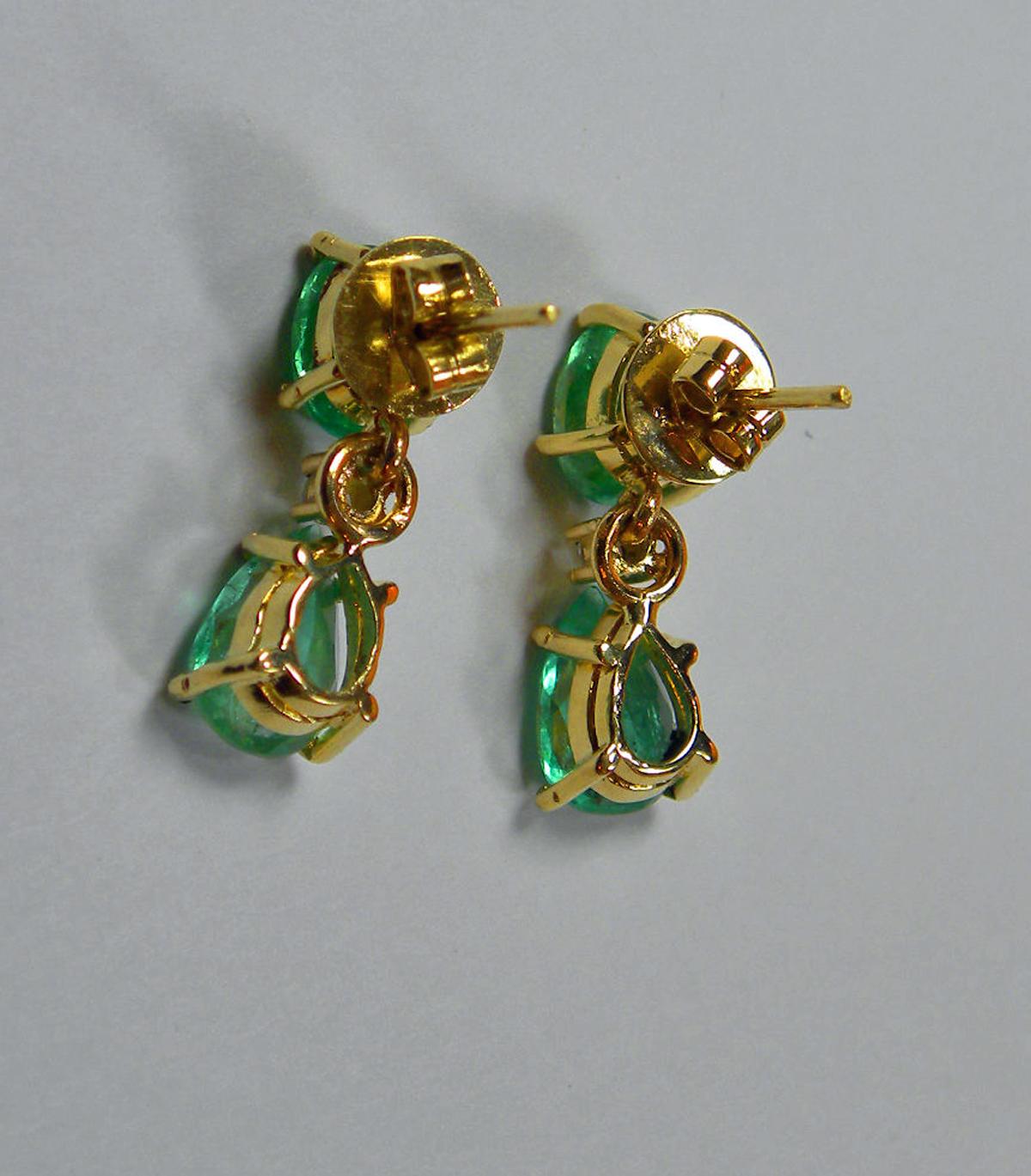 Women's 3.56 Carat Natural Colombian Emerald Drop Earrings 18 Karat