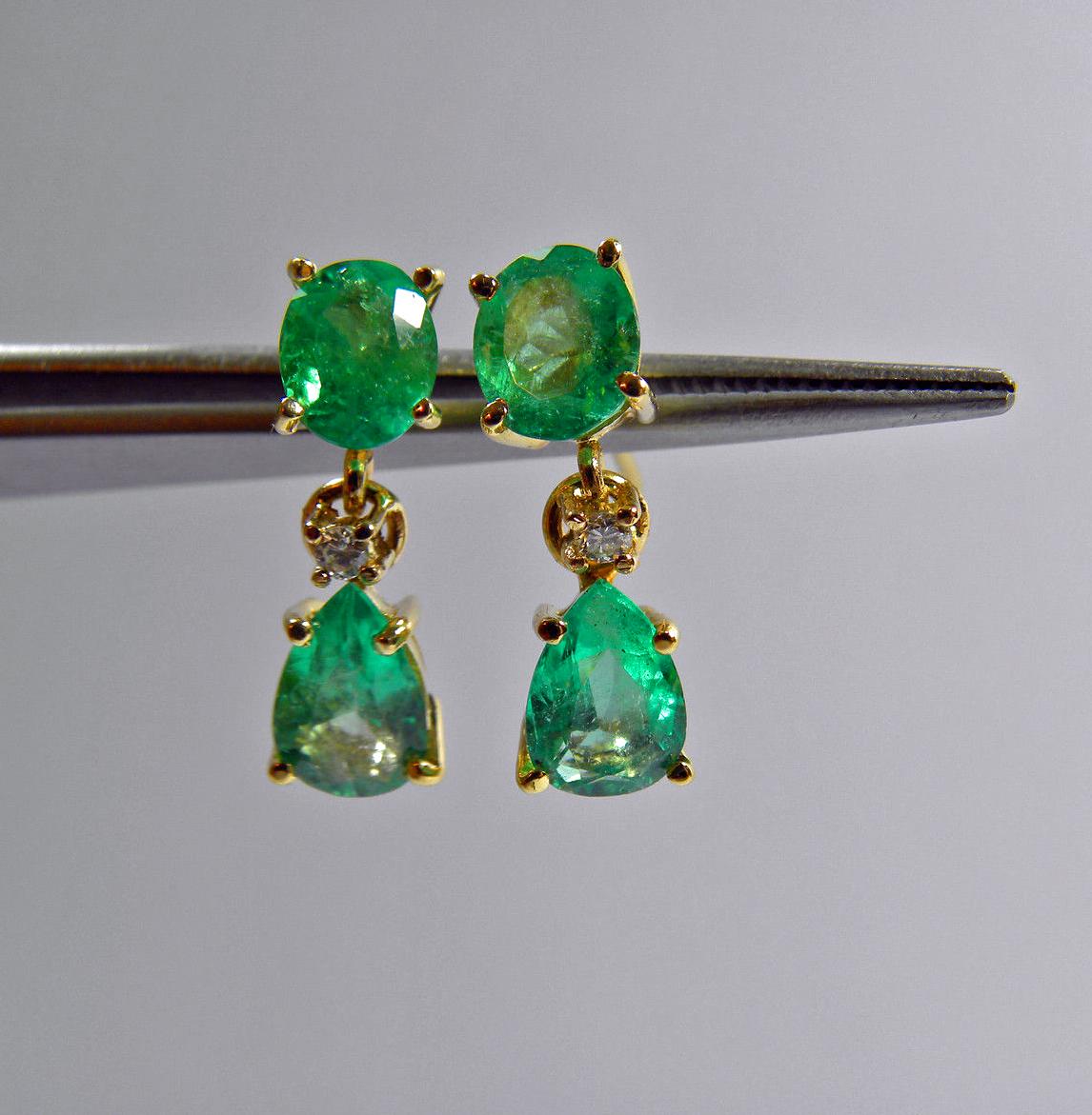 3.56 Carat Natural Colombian Emerald Drop Earrings 18 Karat 1