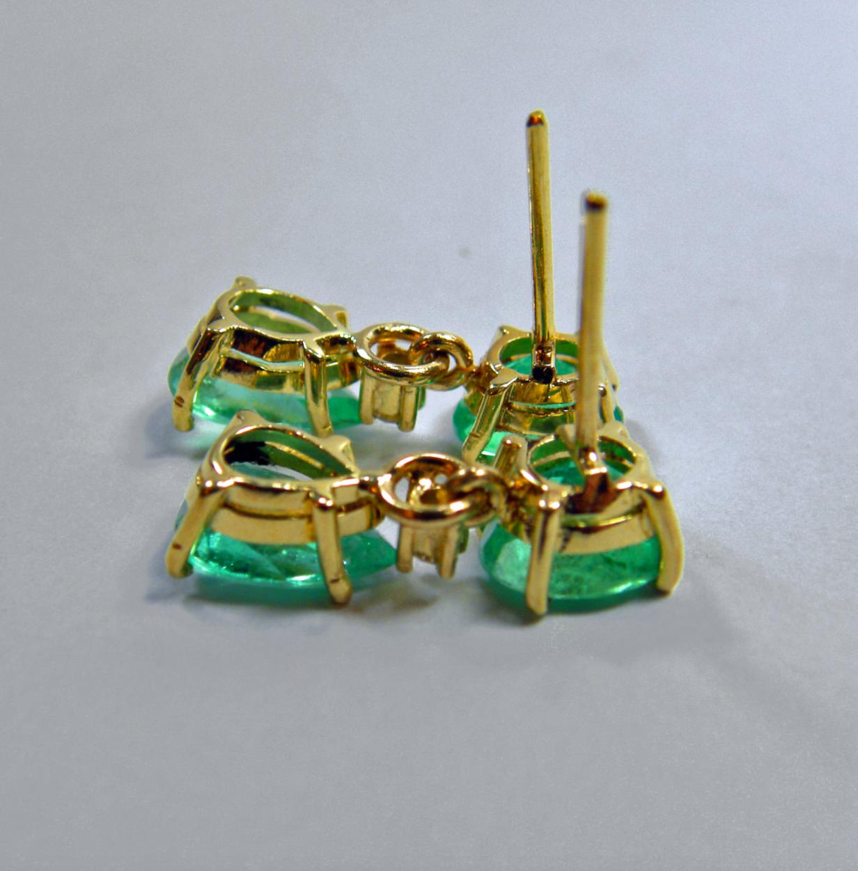 3.56 Carat Natural Colombian Emerald Drop Earrings 18 Karat 2